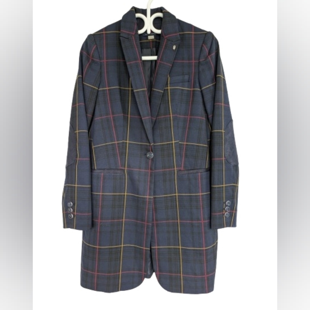 Tommy Hilfiger longline plaid tailored blazer jacket size 4